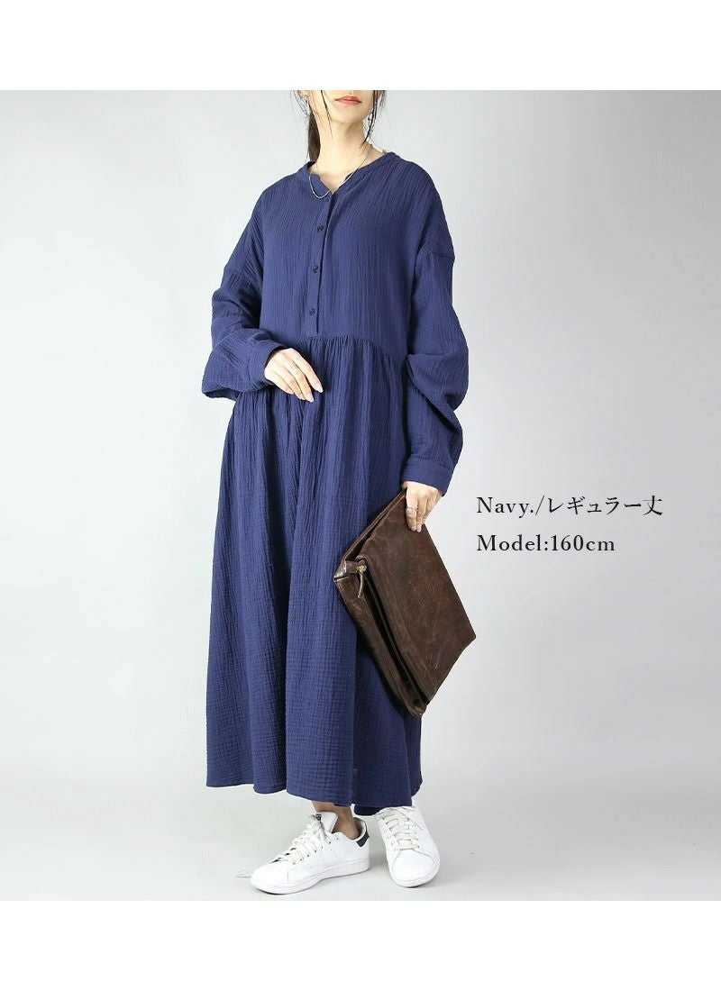 前ボタンフレアダブルガーゼワンピース M L 【メール便対応不可