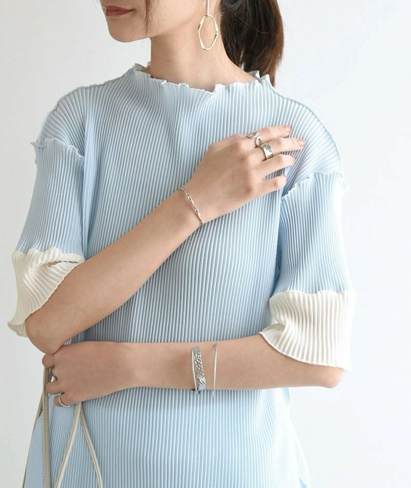 可愛すぎる袖配色半袖プリーツトップス S-M M-L 【メール便対応可