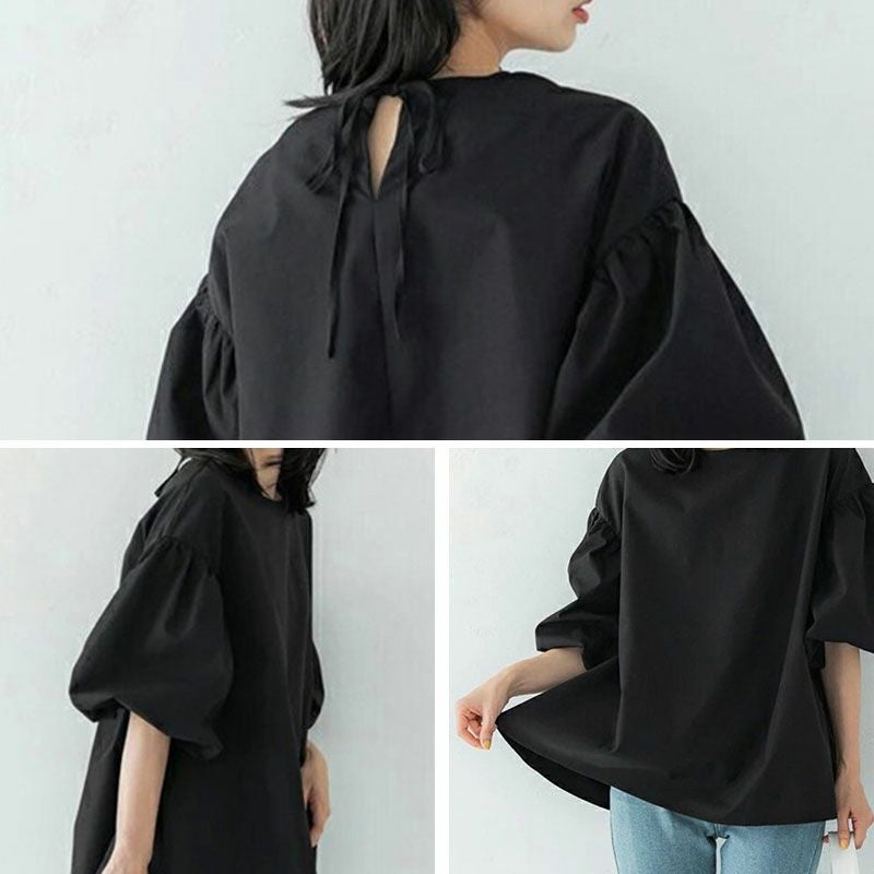 選べる2タイプパフスリーブフレアシルエットブラウス M L 【メール便